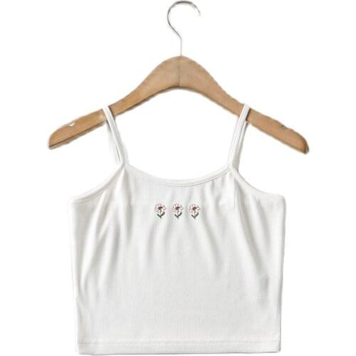 JC·KILIG 2021 Summer New Open Navel And Slim Short Embroidered Suspender Vest CT1007