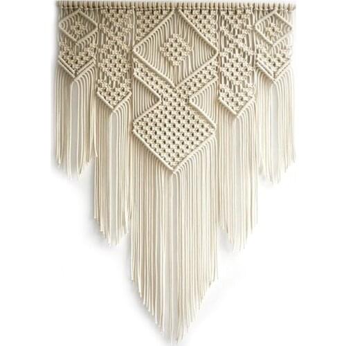 Macrame Bohemian Tapestry Wall Hanging Chic Geometric Art Handicrafts Woven Tapestry for Home Living Room Decoration