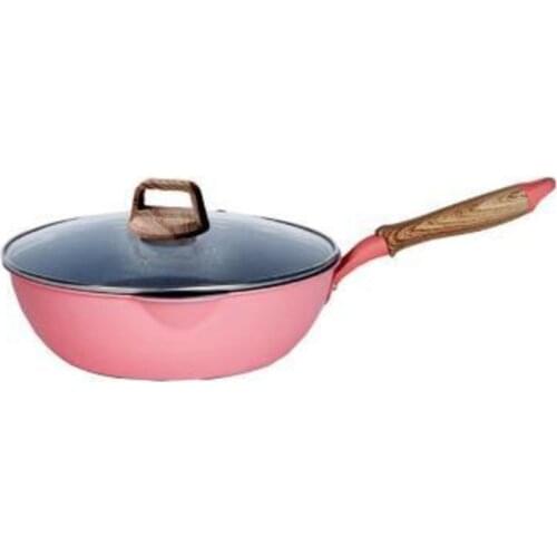 Maifanshi pink screen red non stick Wok household frying dual purpose small pan for induction cooker kitchen cooking pot