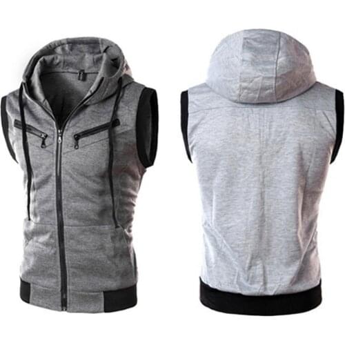 Fashion Mens Sleeveless Hoodies Vest Zipper Hooded Vest Casual Top for Men Fitness Gym sporting Shirt waistcoat vest