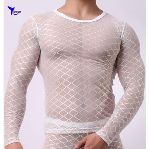 Mens Rhombic Transparent Mesh Running T Shirts Gay Man Exotic Sexy Costumes Breathable Gym Fitness Underwear Jogging Undershirt