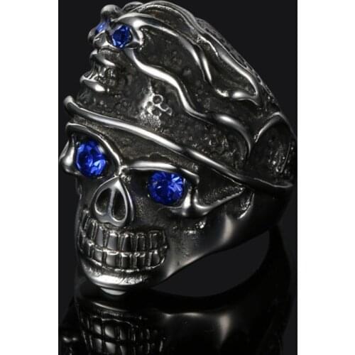 Megin D Vintage Personality Double Skull Bull Eyes Titanium Steel Mens Rings for Men Father Lover Friend Fashion Gift Jewelry