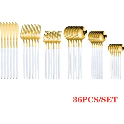 Gold Cutlery Sets White Handle Flatware Set Golden Spoons Forks Knives Chopstiacks Cutlery Set Stainless Steel Dinnerware Sets