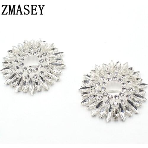 ZMASEY 2Pcs new 57MM alloy shiny glass ribbon buckle, DIY romantic wedding dinner rhinestone ribbon buckle clothing buckle