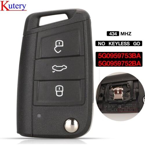Kutery Original factory Remote Key Fob 434MHz ID48 for Volkswagen MQB Golf VII MK7,Skoda Octavia A7 2017 5G0959753BA/5G0959752BA