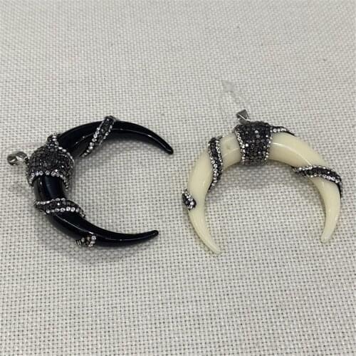 Natural Stone Necklace Pendant Horn-shaped Resin Pendant with Diamonds for Handmade DIY Making Fashion Necklace and Bracelet