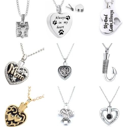 Vintage Cross Cremation Bone Ashes Urn Pendant Necklace Retro Angel Wings Heart Pray Memorial Keepsake Jewelry For Woman Men