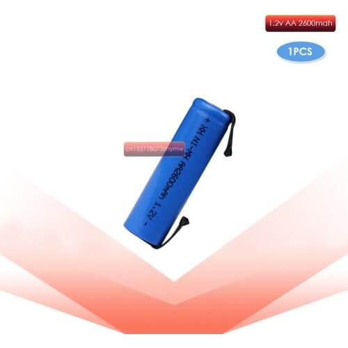 1.2V AA rechargeable battery 2600mah 2A ni-mh nimh cell blue shell with tabs pins Braun electric shaver toothbrush