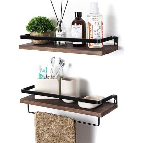 Floating Shelves Wall Mounted Wooden Storage Shelves for Kitchen Bathroom Living Room Brown Suspended Wall Shelf Set of 2