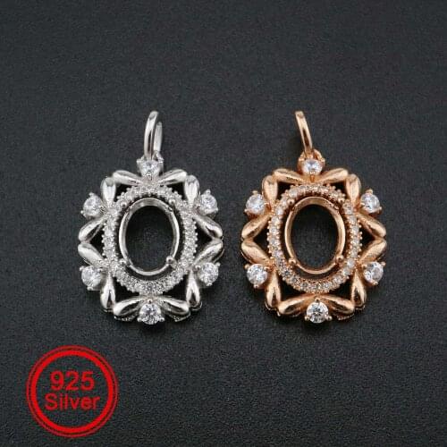 1Pcs 6x8MM Oval Prong Pendant Settings Vintage Style Rose Gold Plated Solid 925 Sterling Silver Charm Bezel Tray 1421143