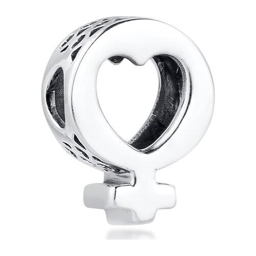 Authentic 925 Sterling Silver Genuine Female Symbol Heart Charms Fits Original Bracelet Metal Beads for Jewelry Making kralen