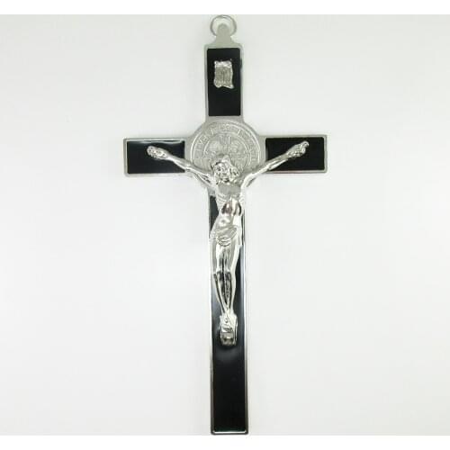 2pcs of Black Enamel 8 Inch Big Wall Cross Saint Benedict Crucifix
