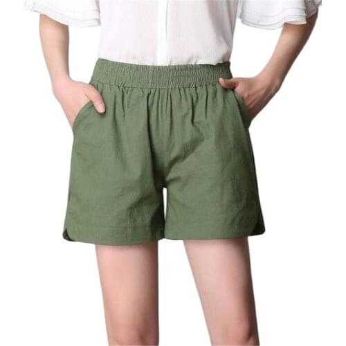 Plus Size 4xl New Summer Women Cotton Linen Shorts Elastic High Waist Wide Leg Shorts Loose Straight Flax Breathable Short Skirt