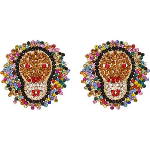 Luxury Full Crystal Rhinestone Lion Head Earrings Women Jewelry Fashion Simple Cute Animal Earring Female Accessories