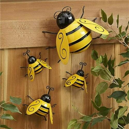 Happy Bee Day Garden Decoration Insect Statue Countryside Style Metal Bumble Bee Ant Outdoor Wall Sculptures Fence Ornament
