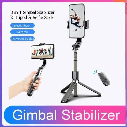 Phone Handheld Gimbal Stabilizer 3 in 1 Selfie Stick Tripod with Remote Shutter Phone Clamp Smart Rotatable for Smartphones