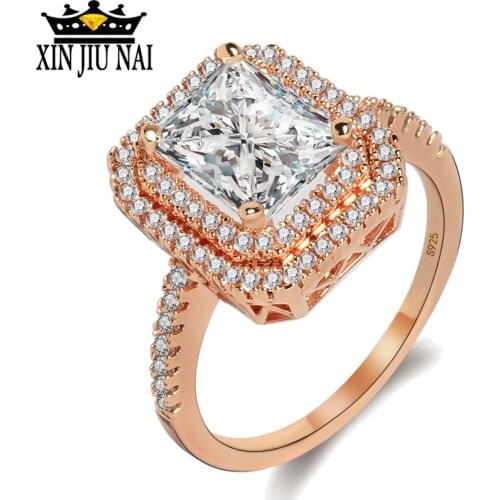 925 anillos silver New Style Simple Rings Rose Gold Princess Wedding Ring Female Micro Rectangle Set Zircon For Party Gift