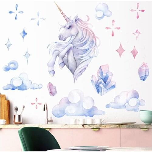Cartoon Unicorn Wall art Decor Stickers for Girls Rooms Bedroom Decoration Removable DIY Animals Wallpaper Sticker Peel Stick