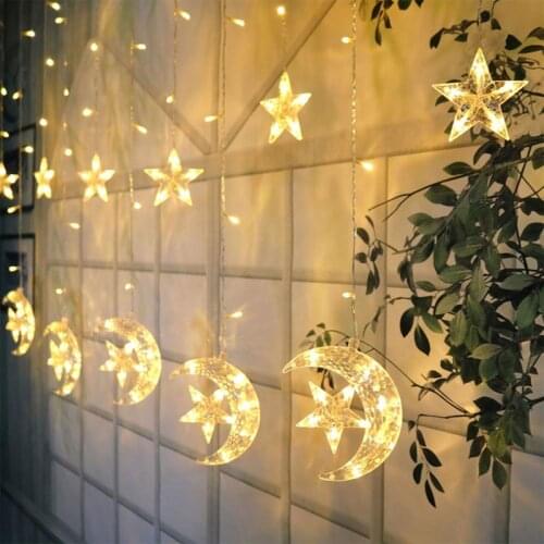 Led Curtain Lights Moon Star String Light 138 Led 2.5M With 8 Modes Plug In Fairy Lights Home Wedding Christmas Party Decoration