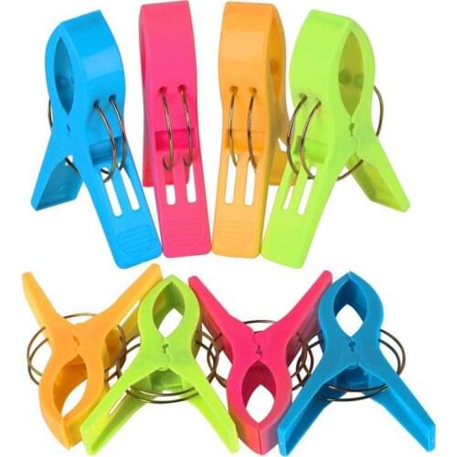 Pack of 8 Large Bright Colour Plastic Beach Towel Pegs Clips for Sunbed, various colours