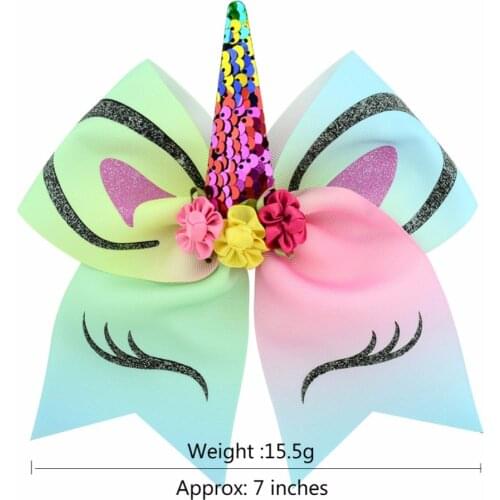 High Quality 1piece Bow With Cute Ear Design Elastic Band Ribbon Bow With Unicorn Horn Hair Accessories Rope 870