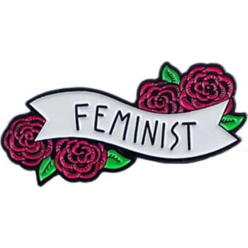 WKOUD Feminism liberalism Red Rose Floral Feminist Pins Badges Brooches Enamel Lapel Pin Backpack Bag Accessories Gift for Women