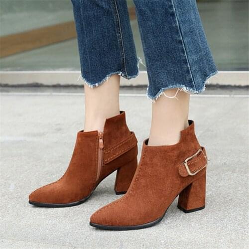 Women Ankle Boots high heel ankle boots female Thick heel pointed fashion naked boots 2020 autumn and winter new Мартин сапоги