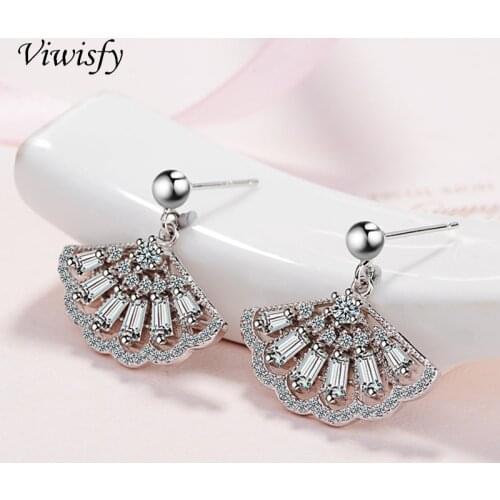 Viwisfy Real 925 Sterling Silver Jewelry Sector Crystal Stud Earrings For Woman VW21081