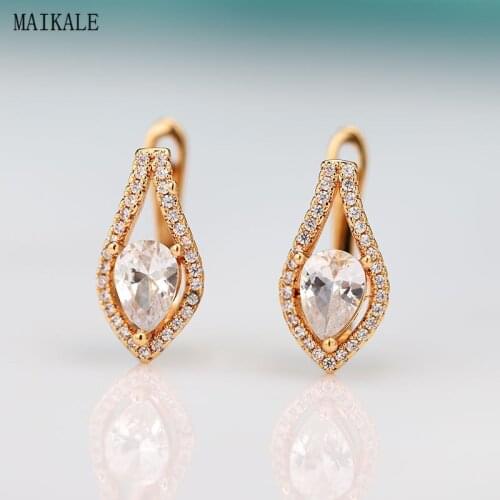 MAIKALE Fashion Small Stud Earrings for Women Cubic Zirconia Zircon CZ Earring Heart Shape Clip on Earing Korean Jewelry