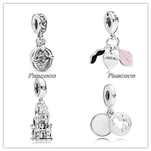 925 Sterling Silver Bead Knotted Hearts Pendant Charm Fit Original Pandora Women Bracelet & Necklace Diy Jewelry