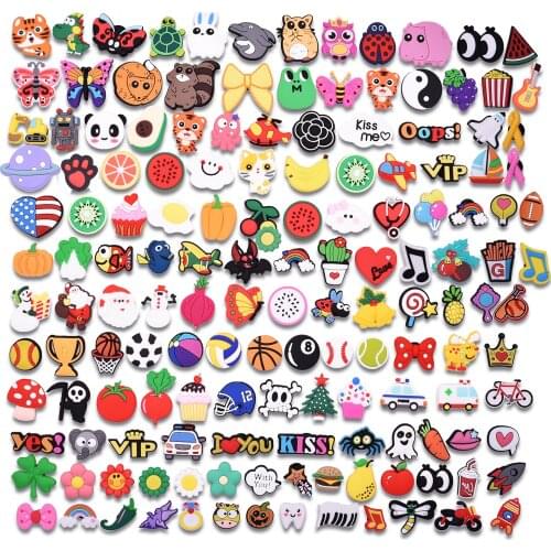 150PCS Wholesale Mix Cartoon Shoes Charms Silicone Soft Animal Cat Rabbit Hole Slipper Accessories For Kids Gifts Croc