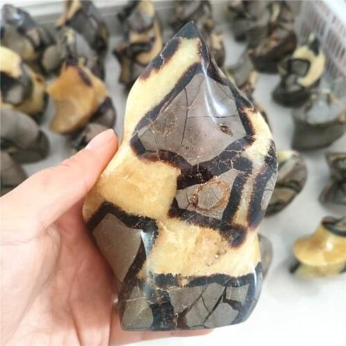 350-450g Natural Septarium Crystal Skull Massage Torch Carved Figurine Home Decoration Gemstone Collection Reiki Stones