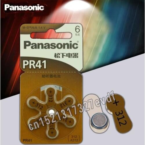 6PCS/LOT 100% Genuine Panasonic PR41 Hearing Aid Batteries 7.9MM*3.6MM 312 Deaf-aid Cochlear Button Cell Batteries Aud