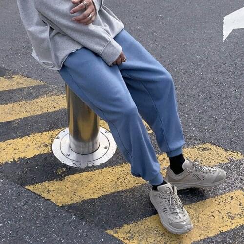 Streetwear Male Casual Fashion Pants Mens Solid Color Straight Harem Pants Korean Man Loose Ankle-Lengthtrousers Male Casual Fa