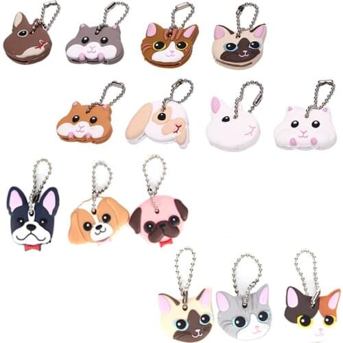 1Pc Silicone Key Ring Cap Head Cover Keychain Case Shell Cat Dog Animals Shape Lovely Jewelry Gift