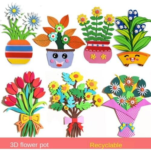 Kindergarten Classroom Childrens Room Handmade Decoration DIY 3D Flower Pot Creative EVA Foam Home Environment Wall Stickers