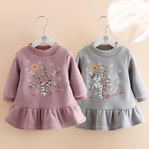 2020 Winter 2 3 4 6 8 10 11 12 Years Teenager Crew-Neck Glitter Long Sleeve Thickening Plus Velvet Kids Baby Girls Warm Dress