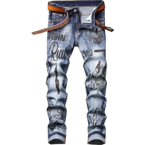 Graffiti Print Jeans Hip Hop Jeans Pants For Men 2021 European Style Men Brand Jeans Mens Slim Denim Trousers Jeans Straight