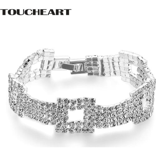 TOUCHEAR Elegant Office Charm Bracelets For Women Silver Crystal Charms Bracelets & Bangles Wedding Jewelry Bracelet SBR170077