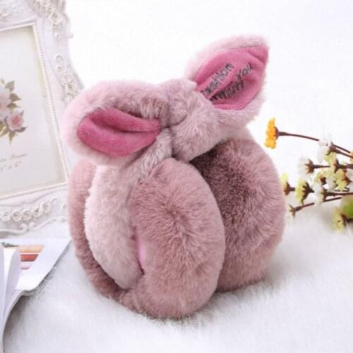 Elegant Rabbit Bowknot Winter Earmuffs For Women Warm Earmuffs Ear Warmers Gifts For Girls Cover Ears Fashion E003-peach