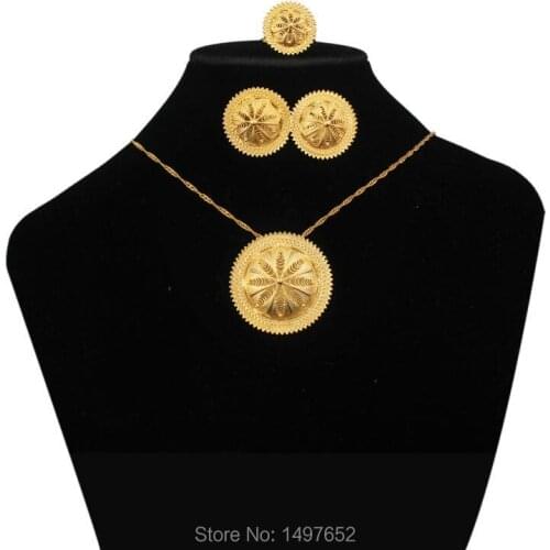 2017 Hot Sale Ethiopian Wedding Jewelry Sets18k Gold Filled Plated Jewelry Bridal Noble Jewelry Sets for Women