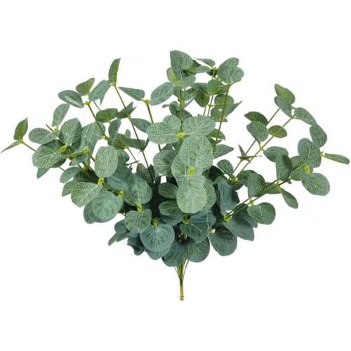 Artificial Plants Leaves Plastic Green Plants Fake Silk Eucalyptus Leaves For Home Hotel Garden Office Wedding Party Decoration