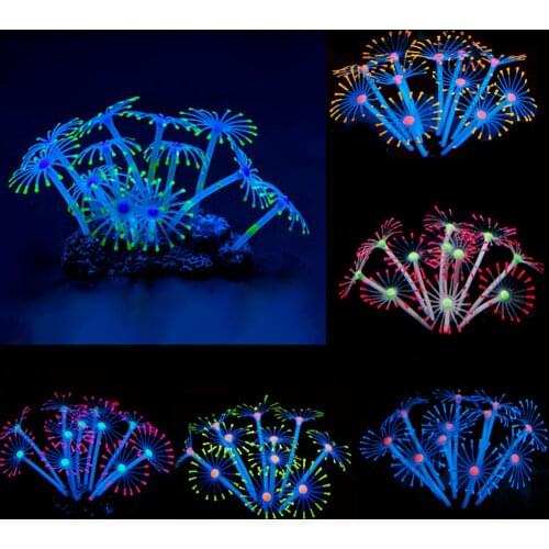 Artificial Silicone Glowing Coral Aquarium Decorations Plants Fish Tank Grass Flower Ornament Decor Aquatic Accessories