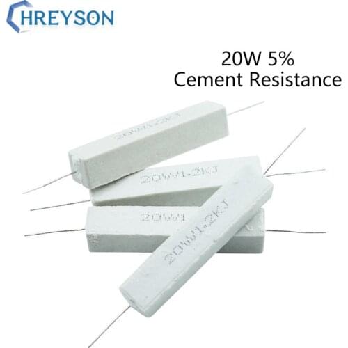 Ceramic Cement Resistance Accuracy 5% 20W 10.1/0.5/1/2/4.7/5/8/10/20/47/50/100 Euro 1K 10K 100K 2Pcs