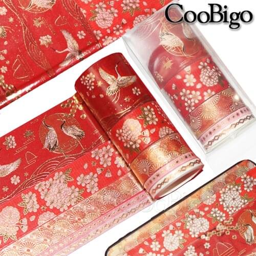 Washi Tape Set Masking Tapes Decorative Adhesive Tape Scrapbooking Sticker Stationery Journal Diary Chinese Red Style 5pcs/pack
