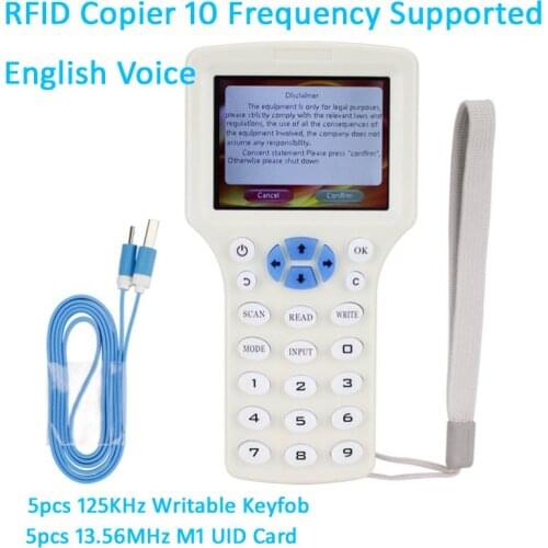 Handhel RFID Copier Writer duplicator Reader Support 10 Frequency 125Khz to 13.56MHz with LCD screen English Voice Prompt