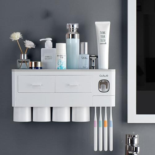 Magnetic Adsorption Inverted tooth cup Toothbrush Holder Toothpaste Squeezer Dispenser Storage Rack Bathroom Accessories