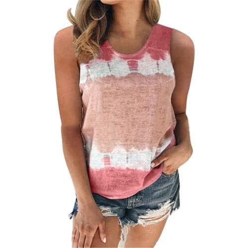 Tank Top Women Tie Dye Print O-neck Sleeveless Tee Shirts 2021 Summer Gray Casual Harajuku Loose Top Plus Size Camisole Tops