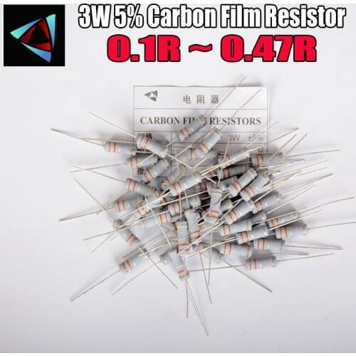 10pcs 5% 3W Metal oxide film Resistor 0.1 0.12 0.15 0.18 0.2 0.22 0.24 0.27 0.3 0.33 0.36 0.39 0.43 ohm Carbon Film Resistor