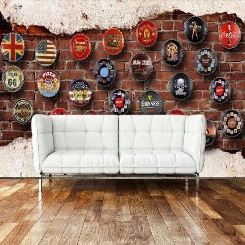 Milofi custom 3D wallpaper mural retro nostalgic wine bottle cap background wall living room bedroom decoration painting wallpap